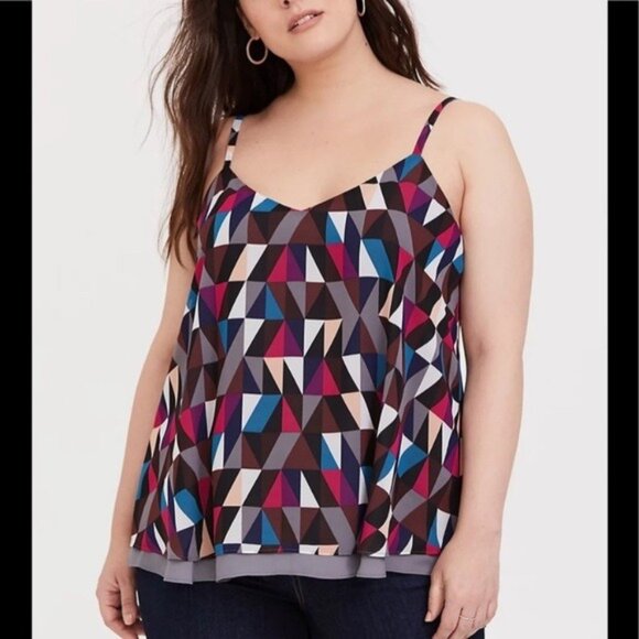 Torrid 6 NWT Sophie Geometric Print Tank Top Swing Cami Size 6X Colorful Lined - Picture 2 of 8